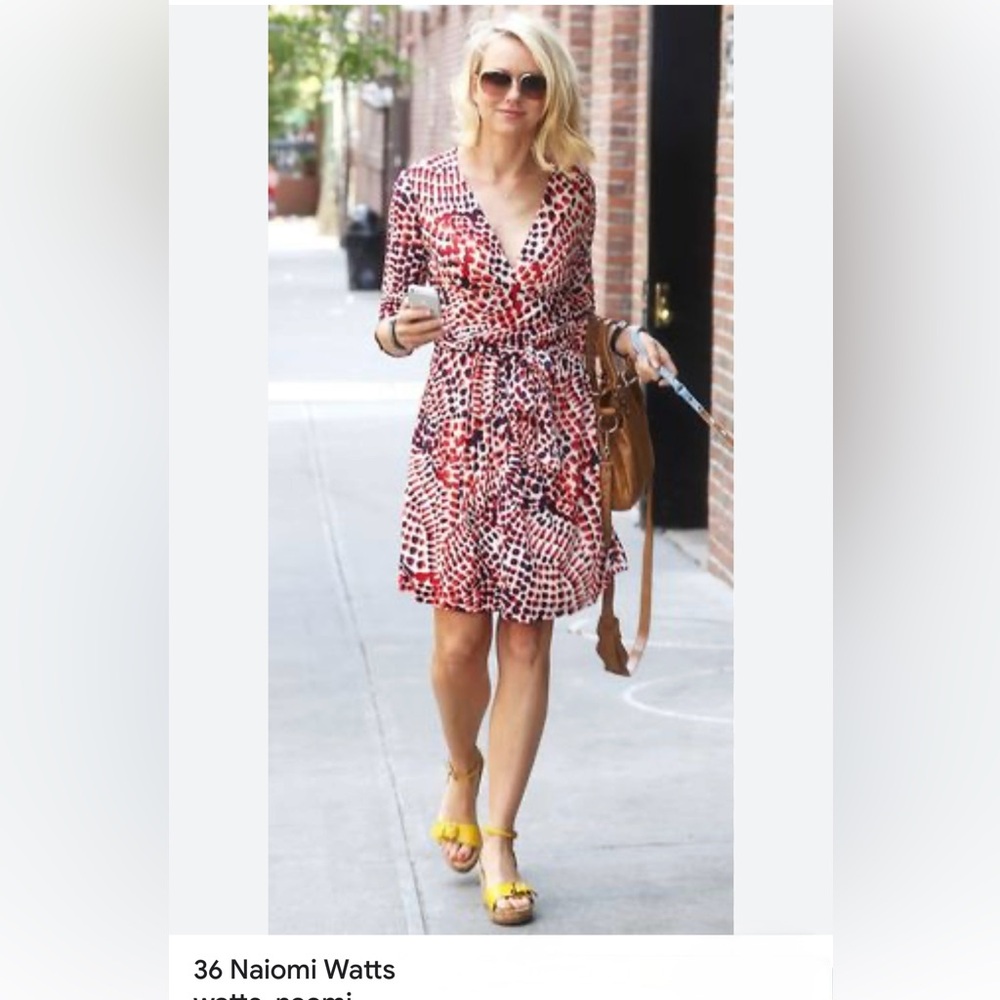 Banana Republic Red and White Wrap Dress with Notched Collar